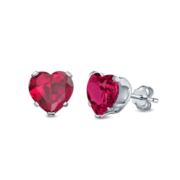 Heart Stud Earrings Simulated Ruby CZ 925 Sterling Silver (4mm-8mm)